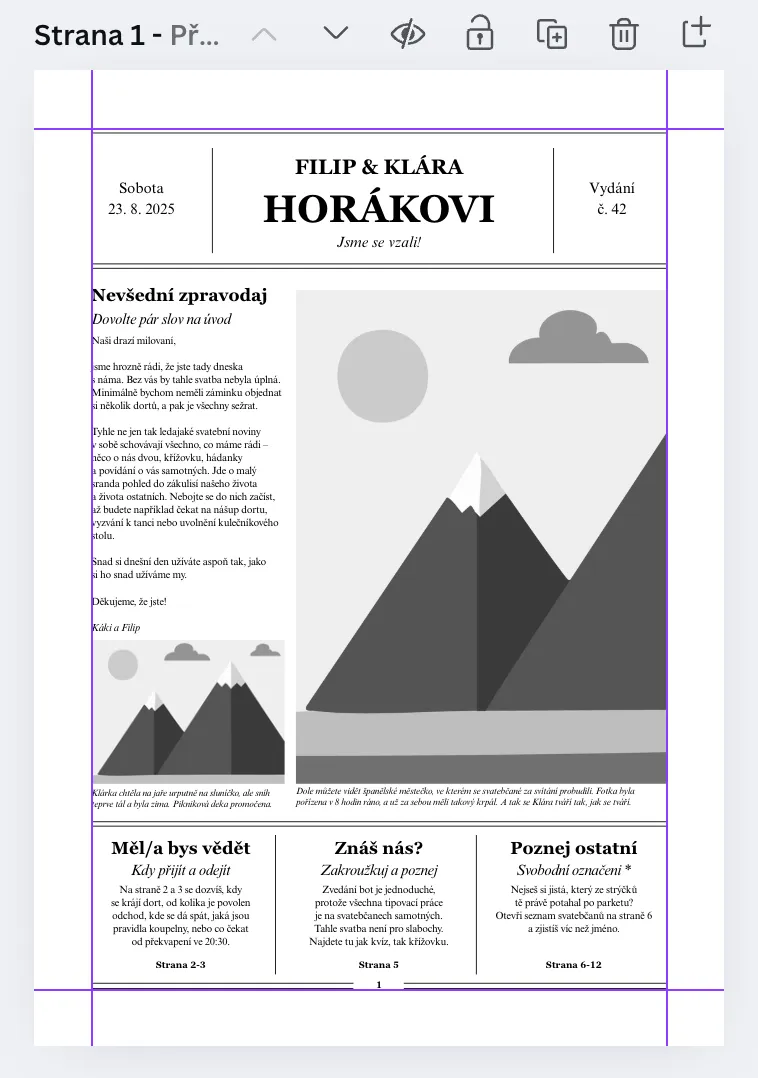 Svatební noviny Canva šablona