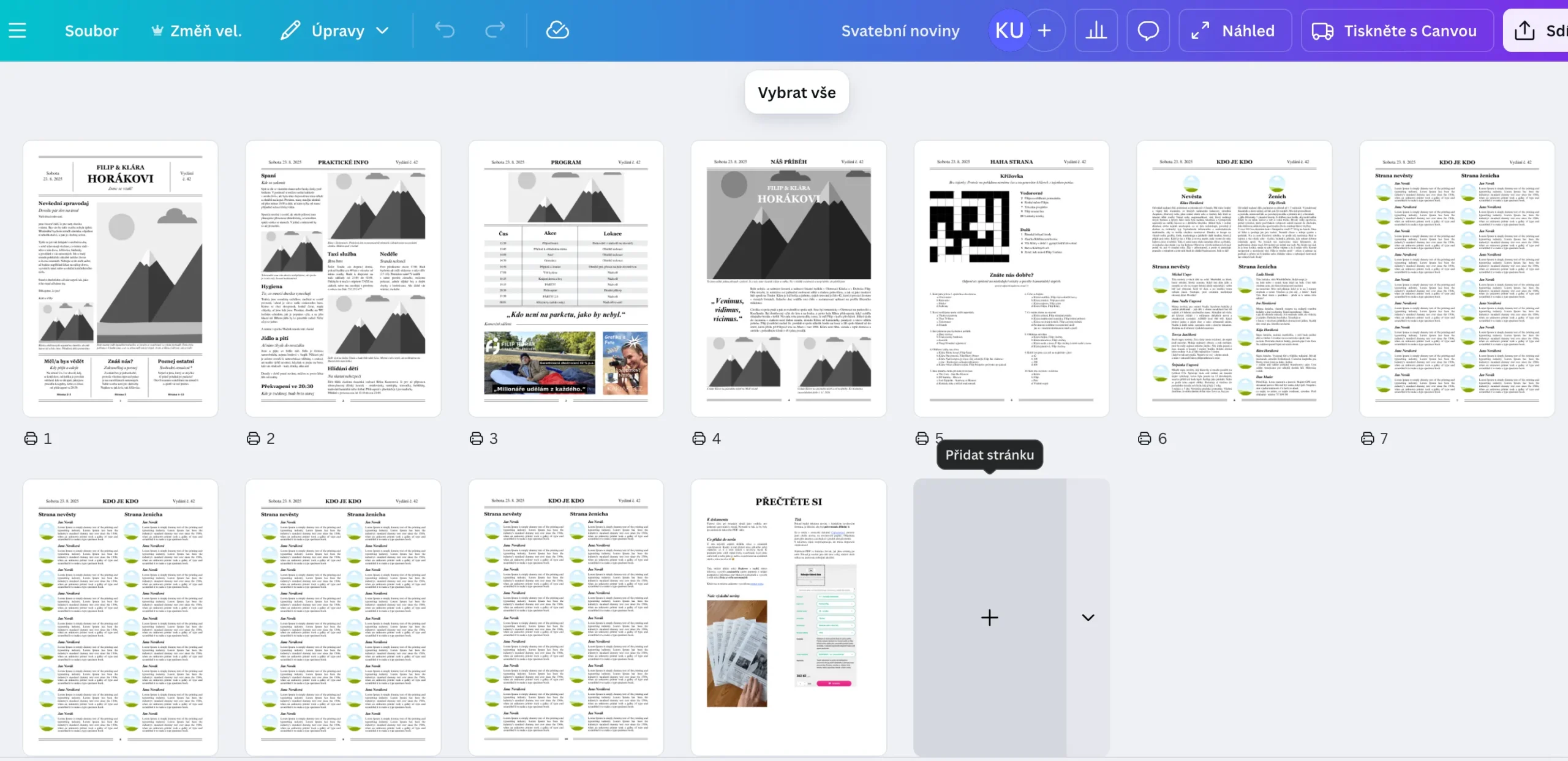 Canva svatební noviny